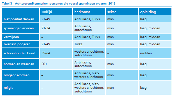 Tabel 3 achtergrondkenmerken personen die vooral spanningen ervaren, 2013