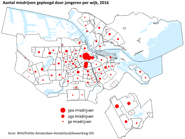 Aantal misdrijven gepleegd door jongeren per wijk, 2016