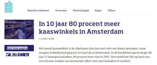 n 10 jaar 80 procent meer kaaswinkels in Amsterdam