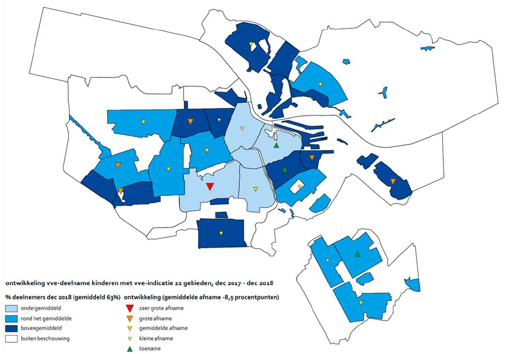 Ontwikkeling deelname voorschool onder kinderen met een vve-indicatie in 22 gebieden