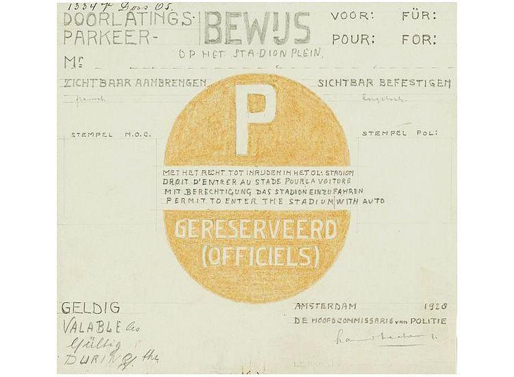 Schets voor een parkeerbewijs, 1928.