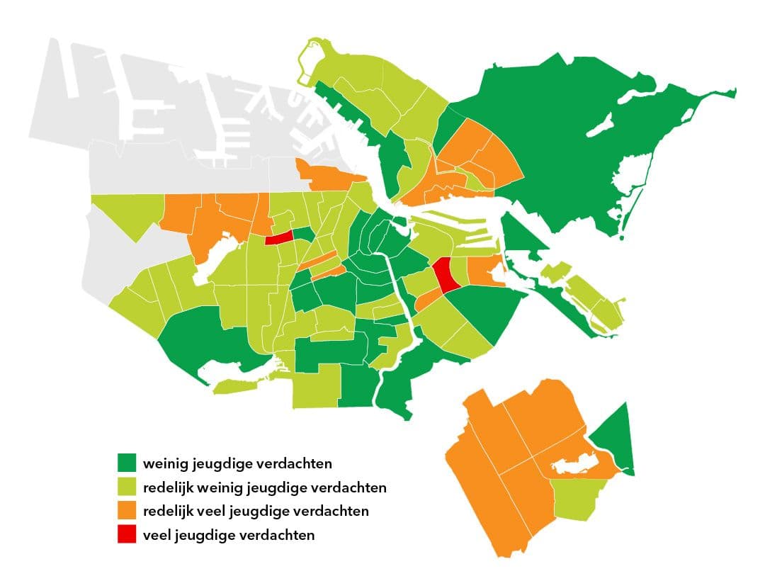 Aandeel 12-24 jarige verdachten in 2019 ten opzichte het gemiddelde in 2015.