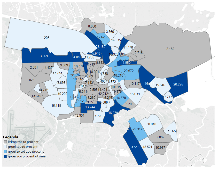 Toe- of afname Amsterdamse bevolking per wijk, 2017-2040 (inwonertal 2040)