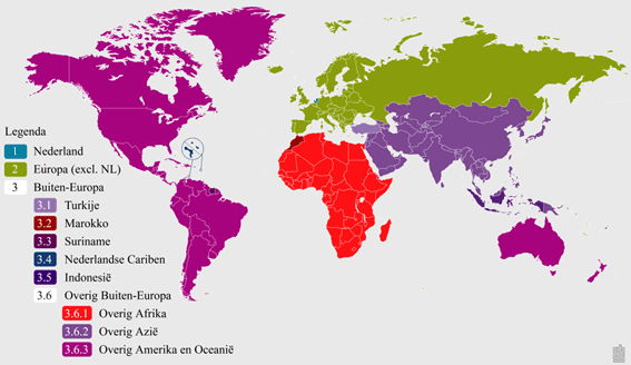 Kaart nieuwe indeling naar herkomstlanden CBS
